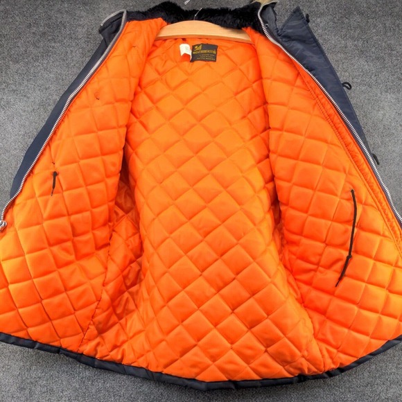 Weather Caster Mens Parka Jacket Blue Small Long Sleeve Quilted Lined Vegan Fur - Picture 8 of 12